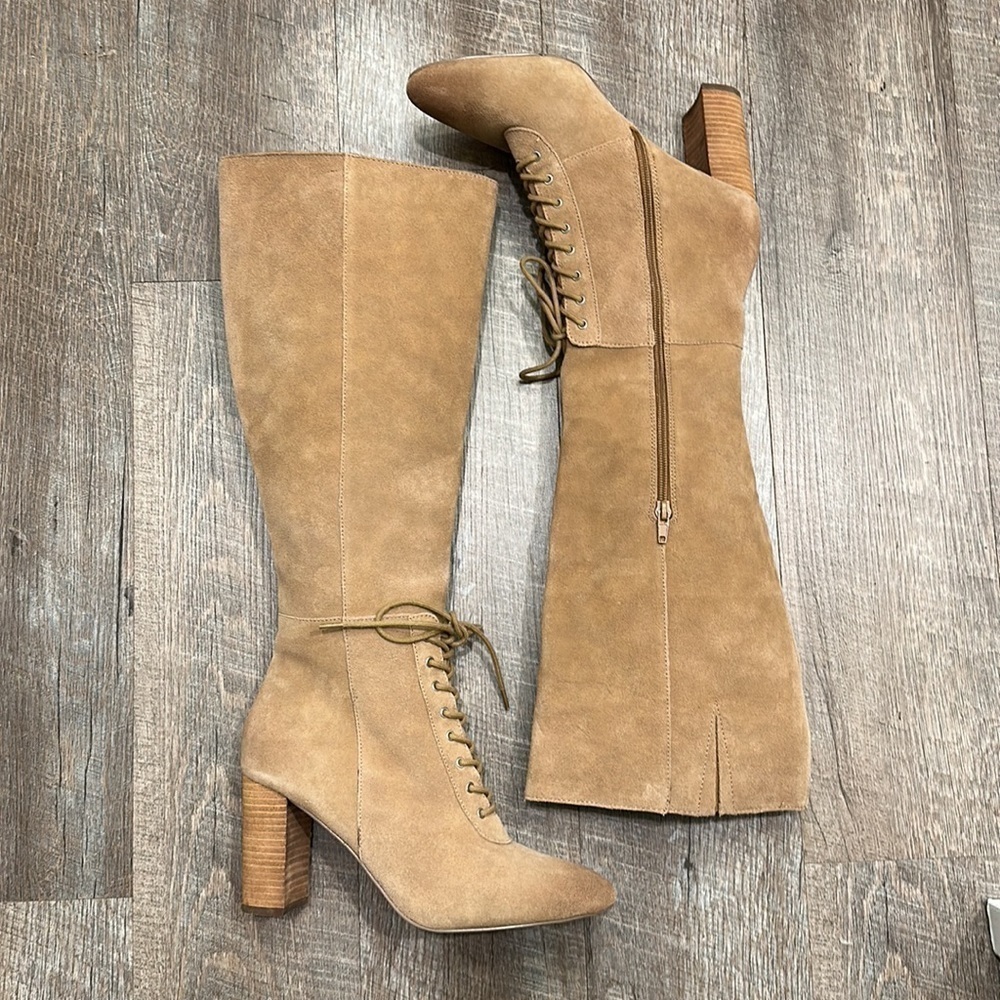 Charles David tall suede leather nude tan heeled boots size 8 - Picture 6 of 11